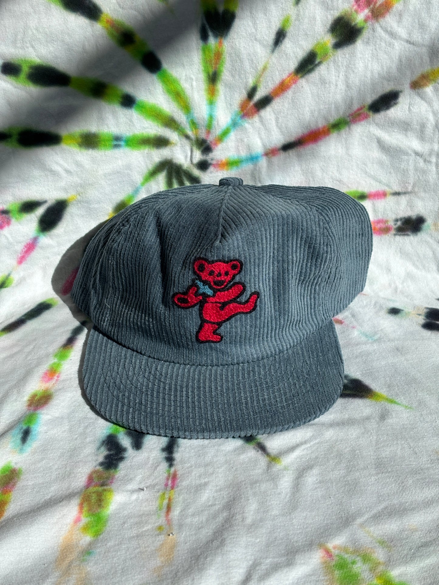 Corduroy Hat with Bear Embroidery