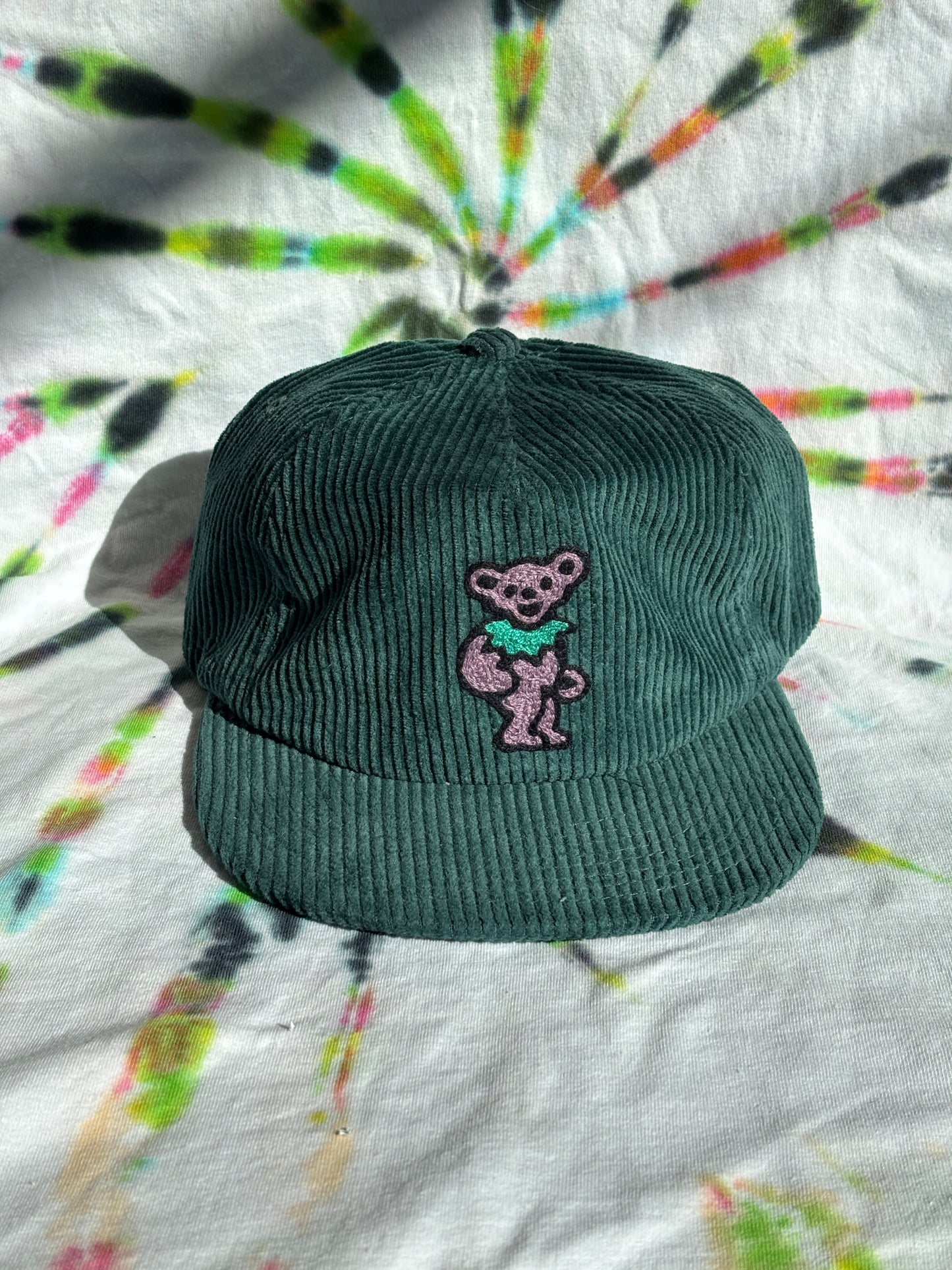 Corduroy Hat with Bear Embroidery