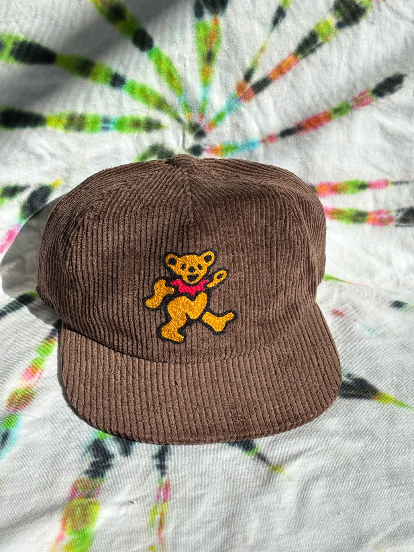 Corduroy Hat with Bear Embroidery