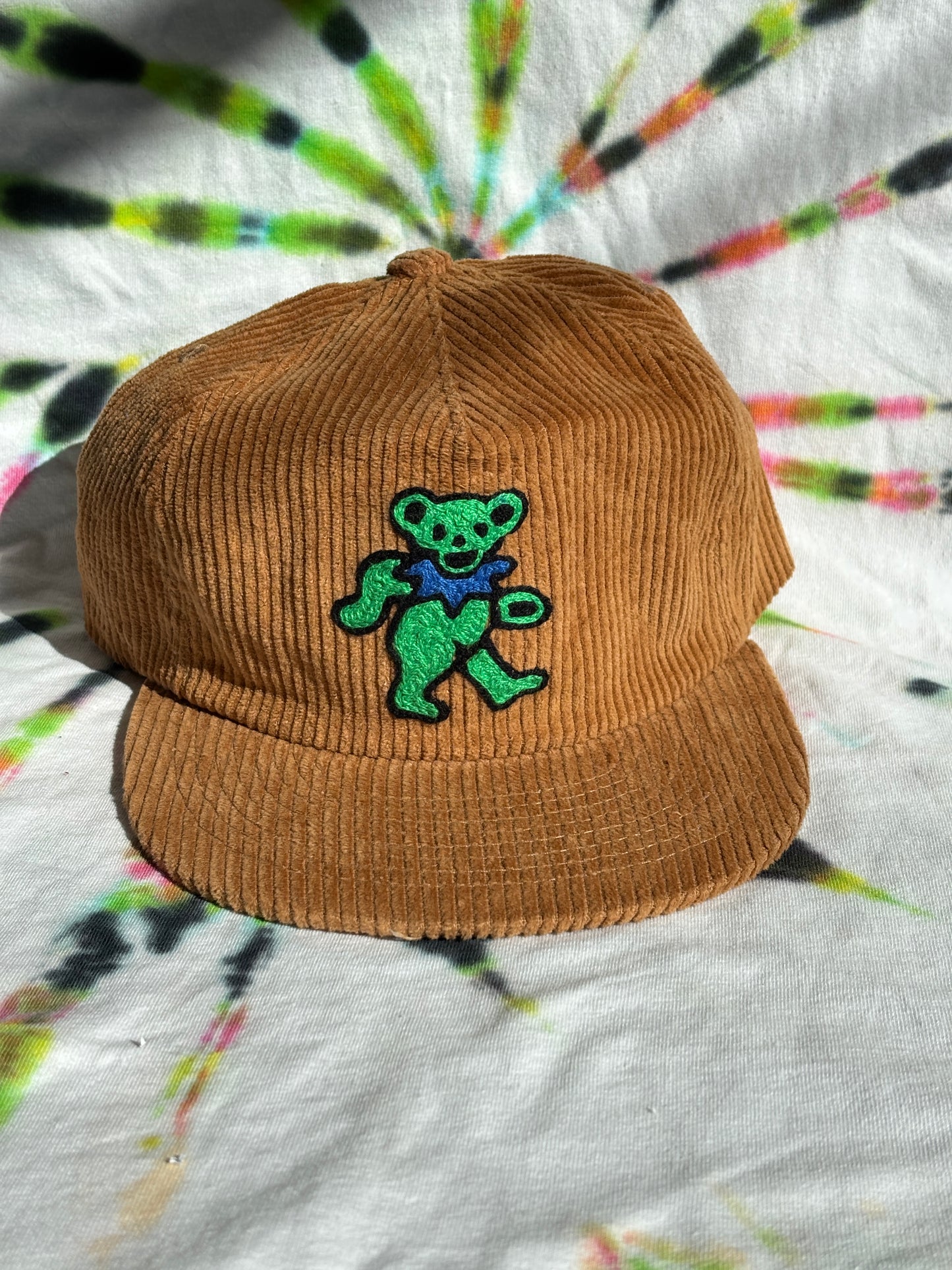 Corduroy Hat with Bear Embroidery