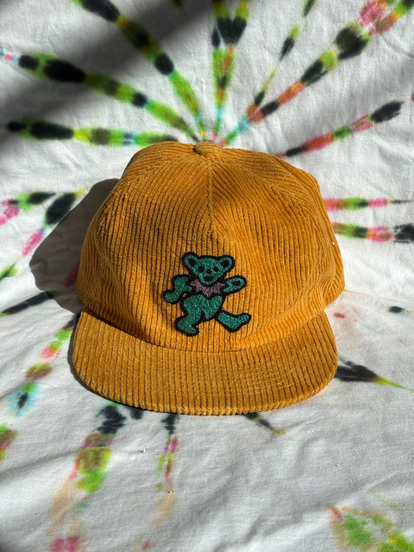 Corduroy Hat with Bear Embroidery
