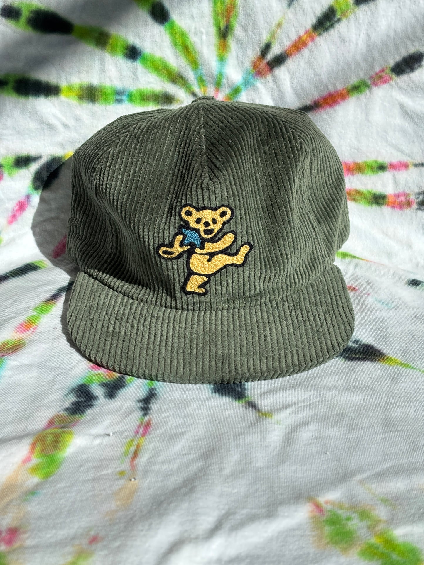 Corduroy Hat with Bear Embroidery
